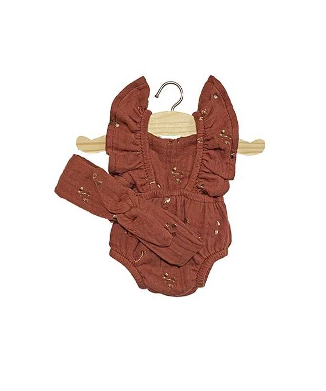 Ensemble Barboteuse Lou en double gaze et son headband - Cherries - Poupée Gordis Ensemble Barboteuse Lou en double gaze et son headband - Cherries - Poupée Gordis