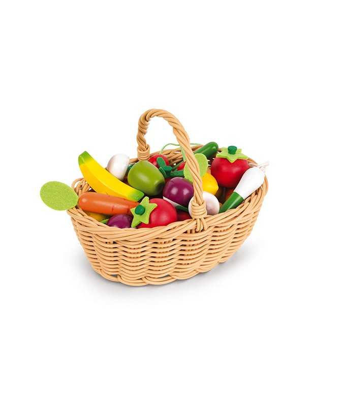 Panier de 24 fruits et légumes en bois Panier de 24 fruits et légumes en bois
