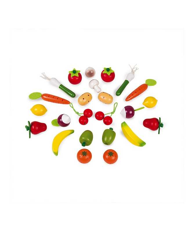 Panier de 24 fruits et légumes en bois Panier de 24 fruits et légumes en bois