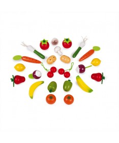 Panier de 24 fruits et légumes en bois