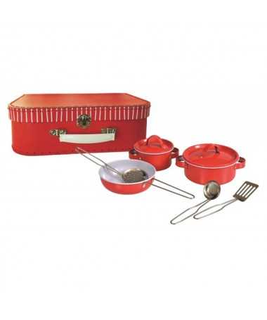 Set de casseroles en métal dans valisette rouge