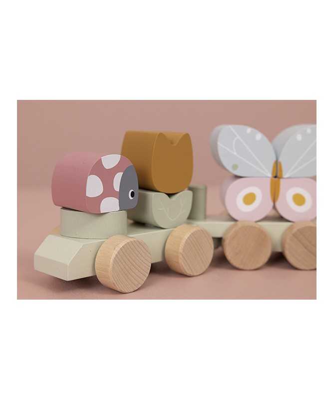 Train à bloc en bois FSC - Flowers & Butterflies Train à bloc en bois FSC - Flowers & Butterflies