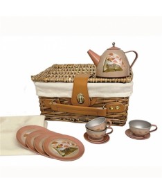 Set de thé en métal Faon dans sa valise en osier - Dinette