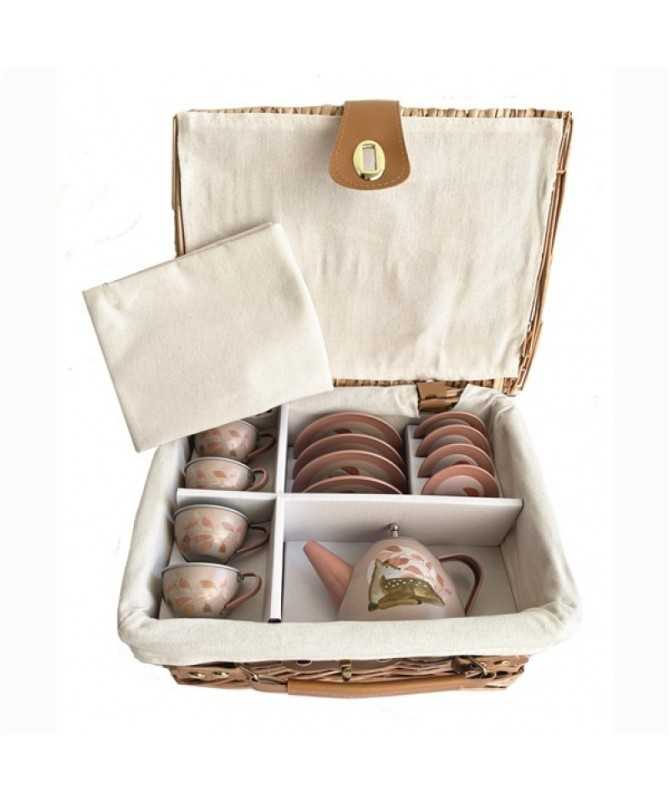 Set de thé en métal Faon dans sa valise en osier - Dinette Set de thé en métal Faon dans sa valise en osier - Dinette