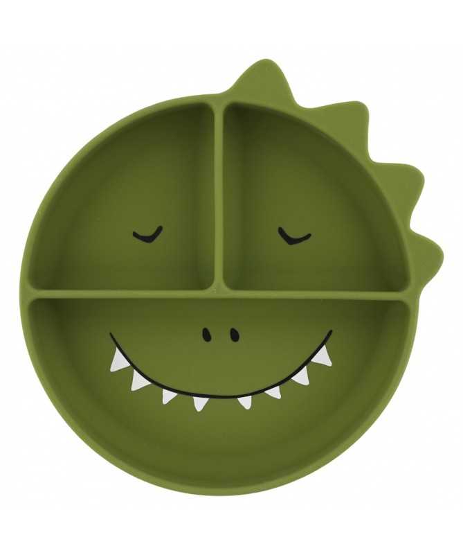 Assiette avec ventouse en silicone et compartiments - Mr. Dino Assiette avec ventouse en silicone et compartiments - Mr. Dino