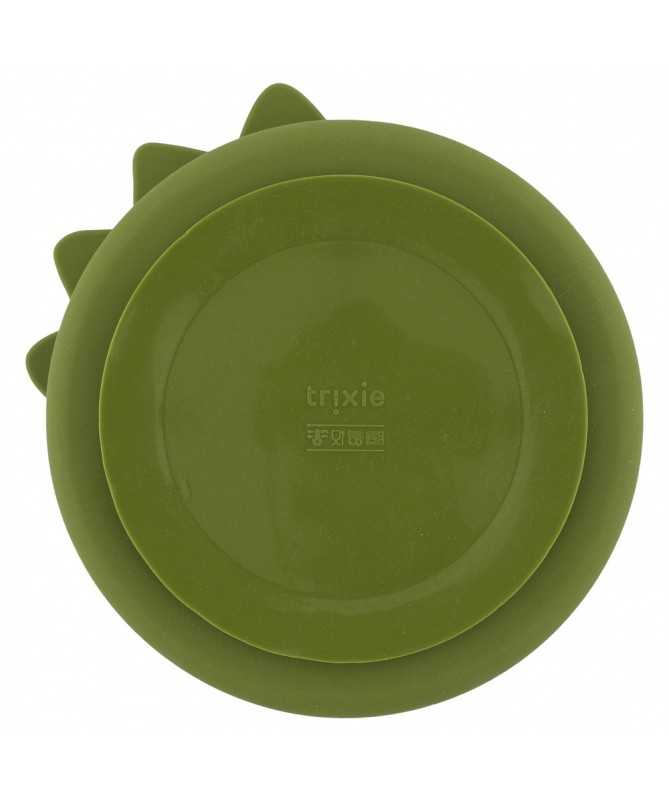 Assiette avec ventouse en silicone et compartiments - Mr. Dino Assiette avec ventouse en silicone et compartiments - Mr. Dino