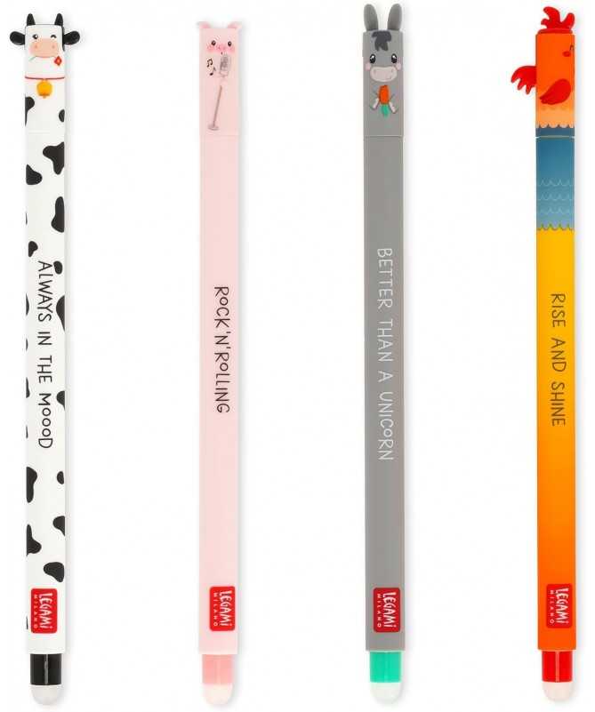 Set de 4 stylos - encre effaçables - ferme