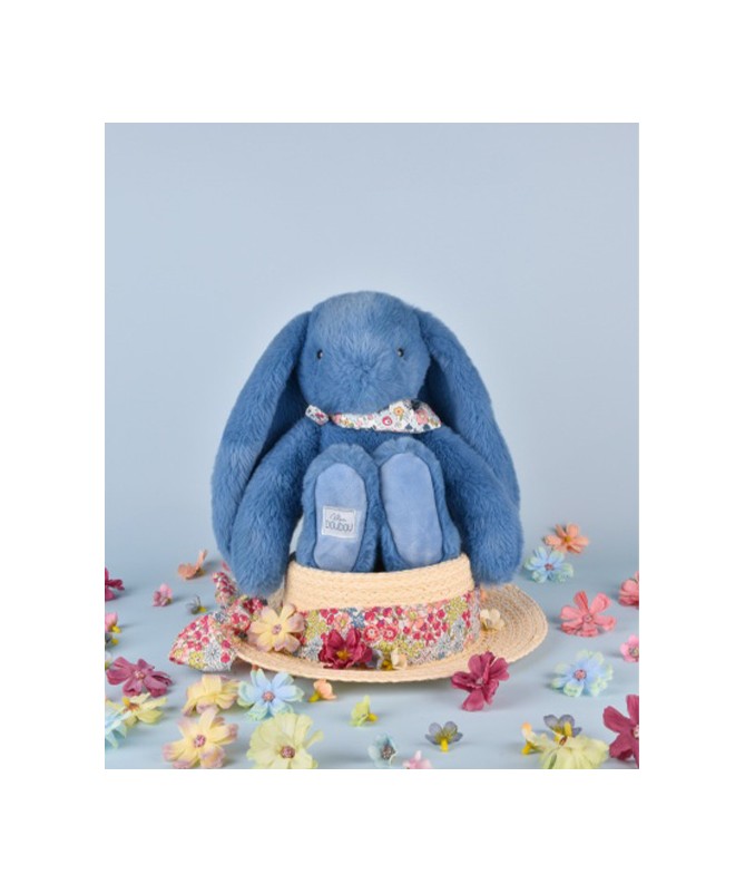 Peluche Lapin Fleurette - Bleu 25 cm