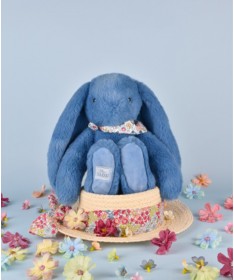 Peluche Lapin Fleurette - Bleu 25 cm