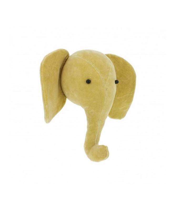 Trophée mini tête d'éléphant en velours jaune