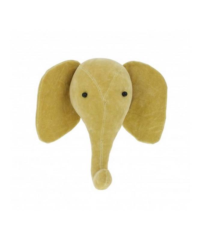 Trophée mini tête d'éléphant en velours jaune