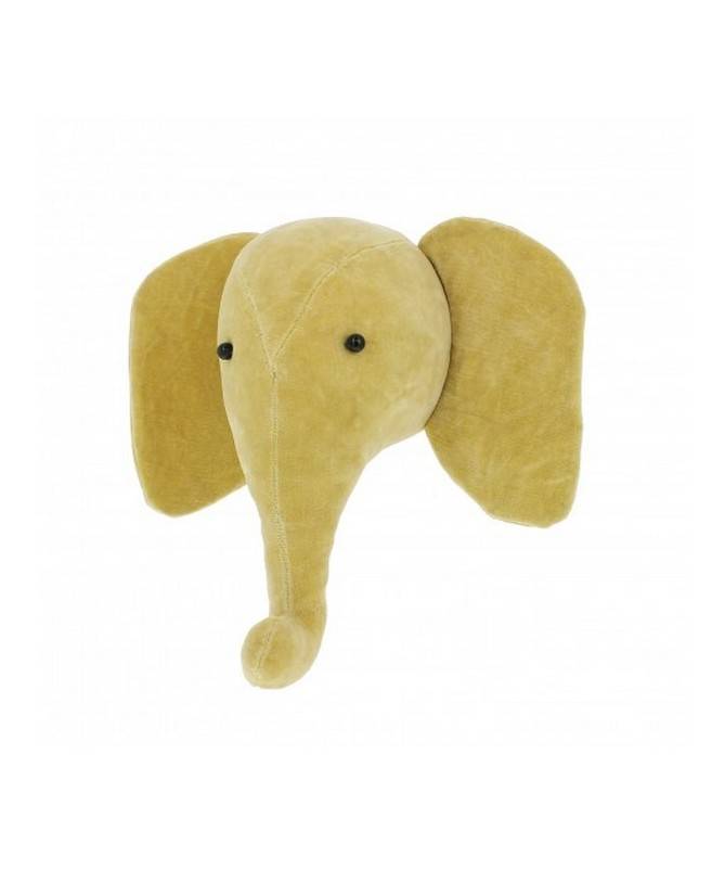 Trophée mini tête d'éléphant en velours jaune