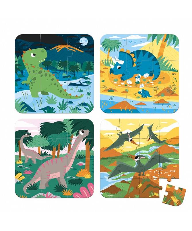 4 PUZZLES EVOLUTIFS- DINOSAURES (6-9-12-16 PCS) 4 PUZZLES EVOLUTIFS- DINOSAURES (6-9-12-16 PCS)