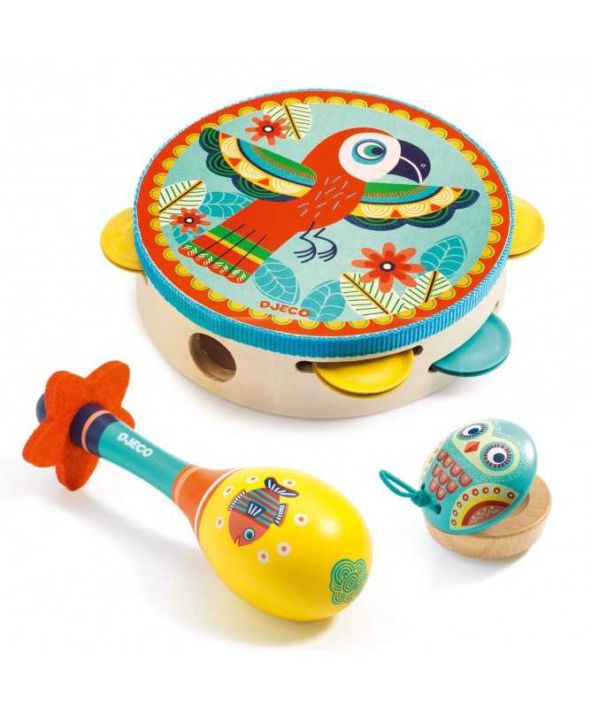 Set de 3 instruments Tambourin-Maracas-Castagnette Set de 3 instruments Tambourin-Maracas-Castagnette